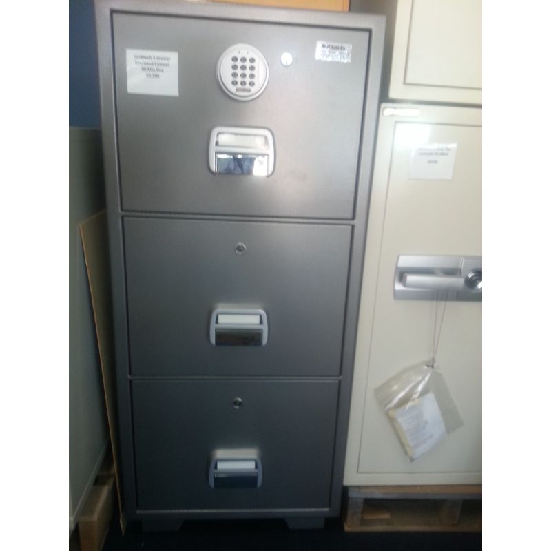Locktech 3x drawer insulated cabinet 90 minute fire rating